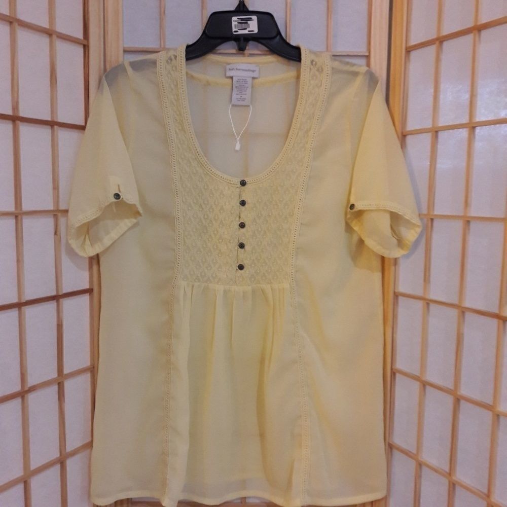 Soft Surroundings Sheer Partial Button Blouse Sz M